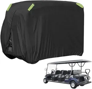 Golf Cart Cover 8 Passenger 210D Oxford Cloth Waterproof, Tear-Resistant, UV Protection Full Protective Cover with Zipper Safety Reflective Strip Design