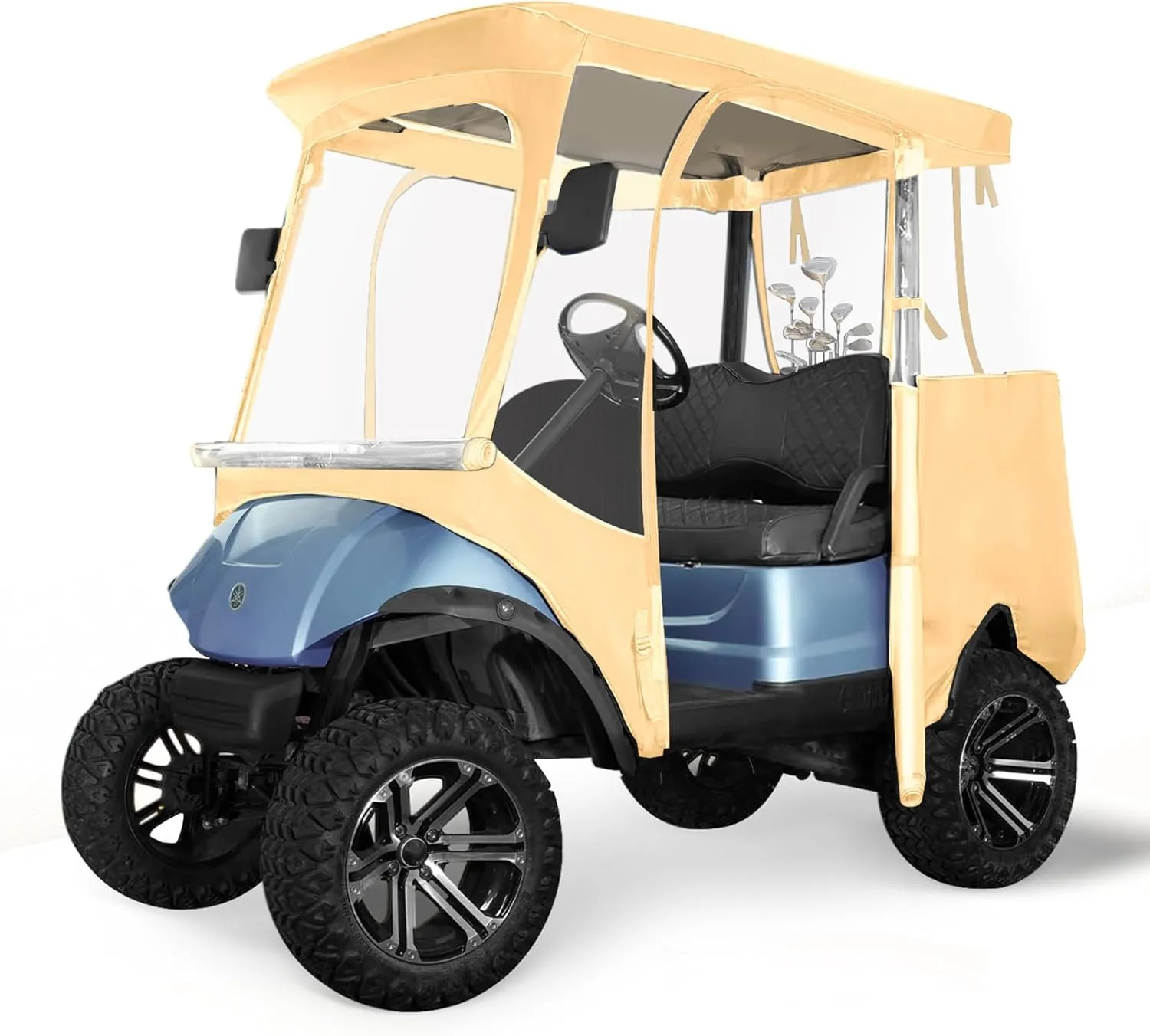 Golf Cart Enclosure for EZGO TXT/RXV | 2-Passenger All-Weather 600D Waterproof Cover with Mirror Cutouts, Detachable Windshield & 360° Clear Windows – Golf Cart Enclosure for Safety & Visibility