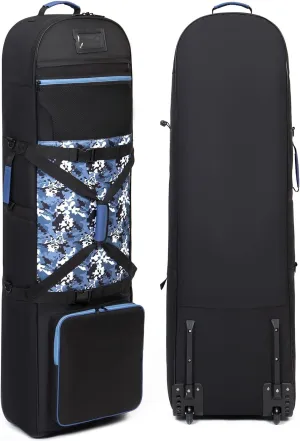 Golf Travel Bag for Airlines with Wheels, Shoes Compartment and Lockable Zipper, Soft-Sided Golf Club Travel Cover to Protect Culbs, Wear-Resistant Waterproof 900D Polyester Oxford