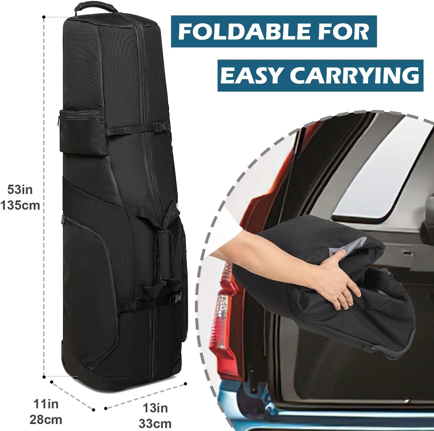 Golf Travel Bag with Wheels, 1680D Heavy Duty Oxford, Soft Foldable, Golf Club Travel and Flight Bag for Airlines, Universal Size, All-Round Protection