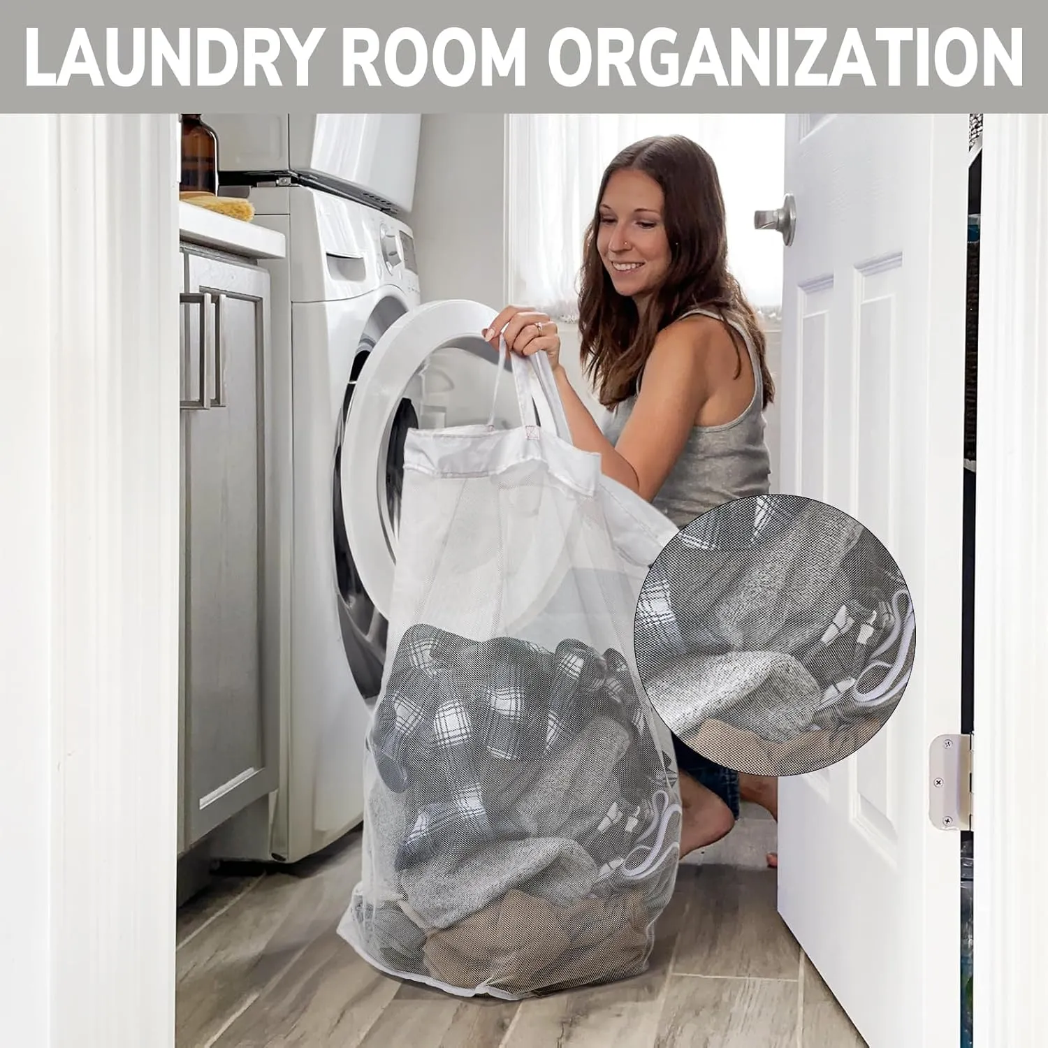 Goodpick Laundry Basket with Wheels, 75L Laundry Hamper with Wheels, Large Laundry Basket with Removable Wash Bag, Clothes Hamper for Laundry, Blue&White