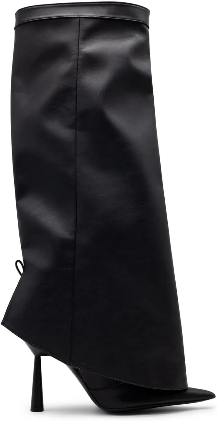 Goolita Fold Over Boots For Women, Pointed Toe Stiletto Heel Knee High Boots Fashion Comfortable Slip On Tall Boots