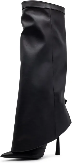 Goolita Fold Over Boots For Women, Pointed Toe Stiletto Heel Knee High Boots Fashion Comfortable Slip On Tall Boots
