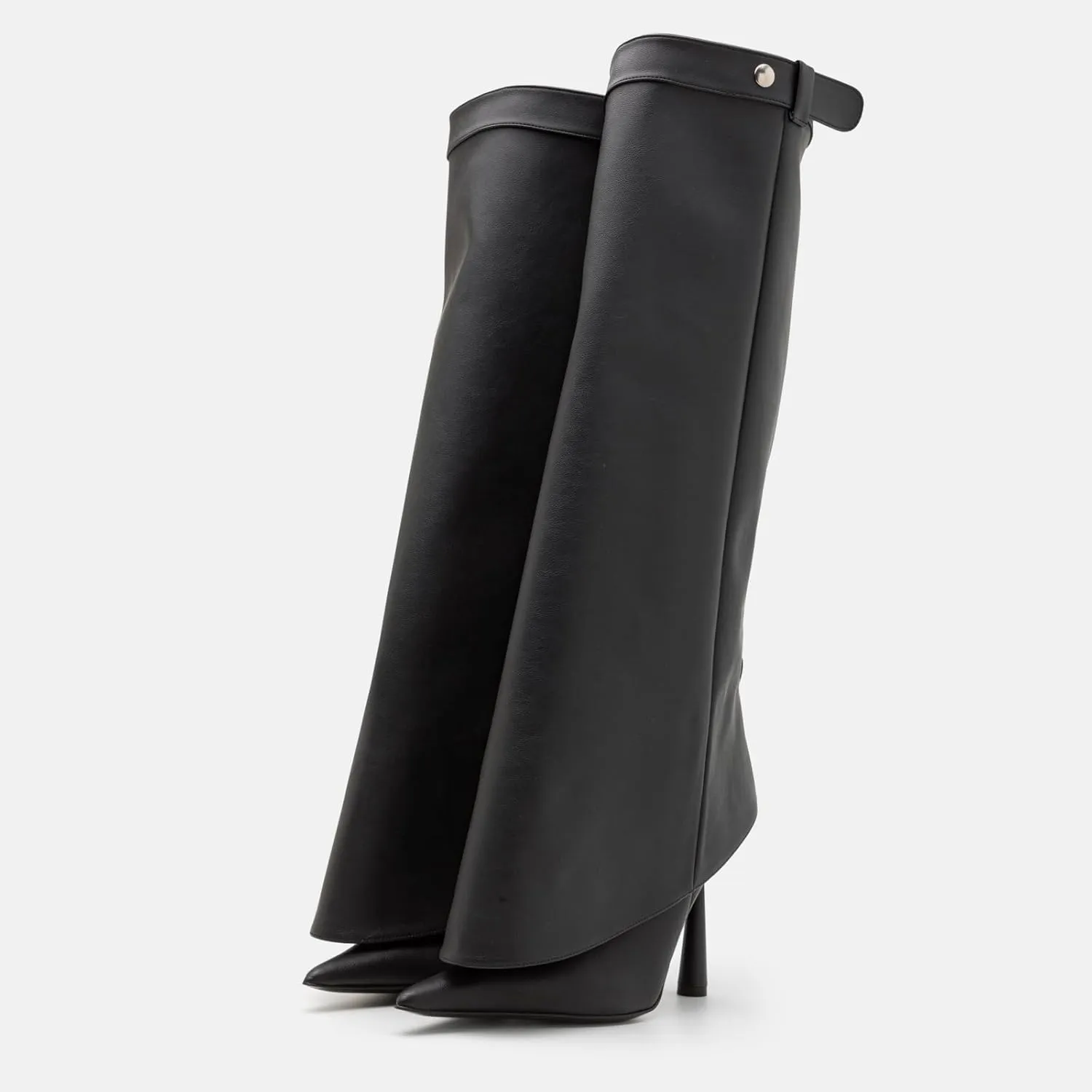 Goolita Fold Over Boots For Women, Pointed Toe Stiletto Heel Knee High Boots Fashion Comfortable Slip On Tall Boots