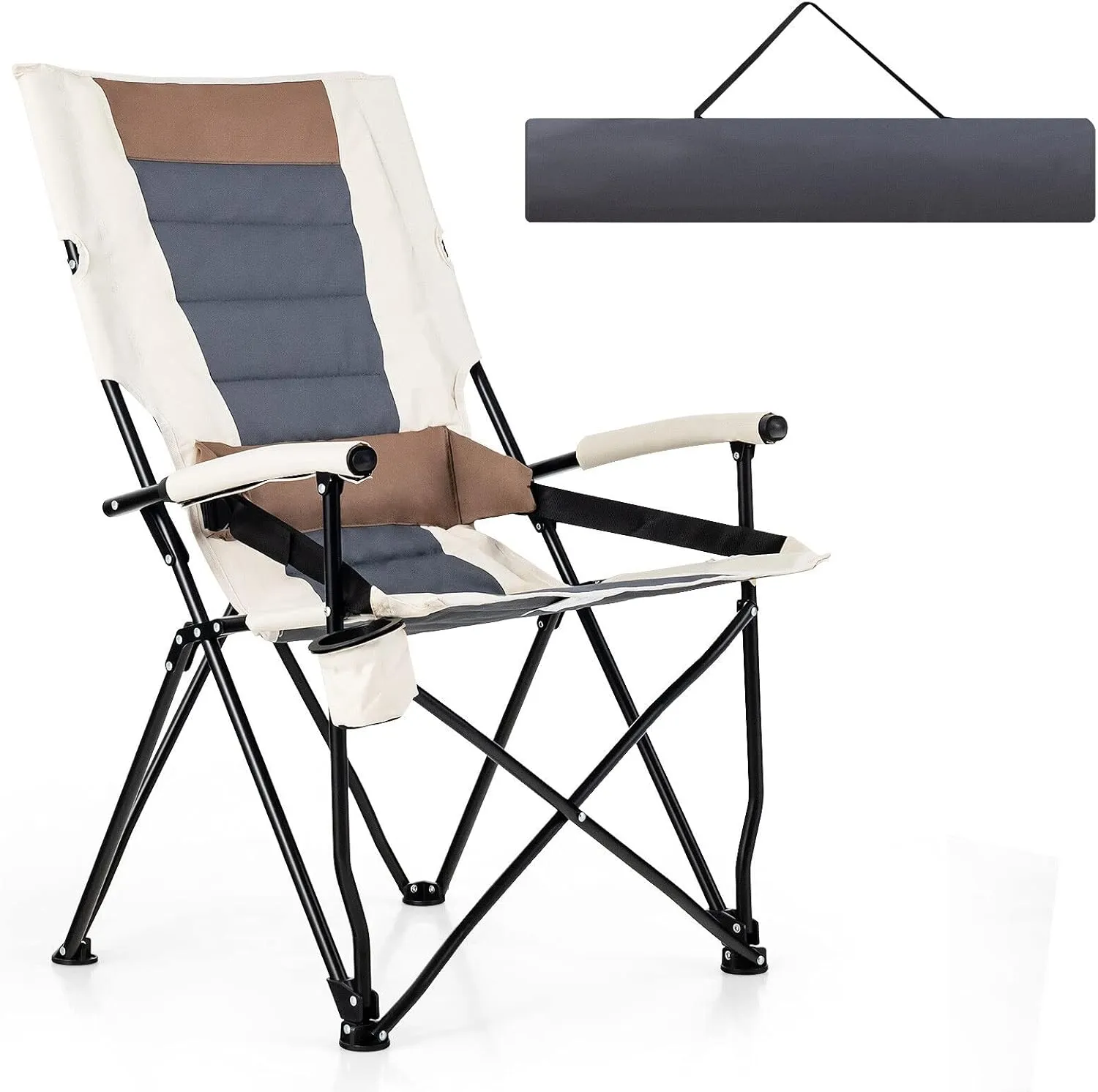 Goplus Camping Chairs, Portable Lumbar Back Beach Chair Heightened Design for Adults w/Cup Holder & Carrying Bag, Folding Chair for Outside, Fishing, Hiking, Picnic, Lawn (330 LBS Weight Capacity)