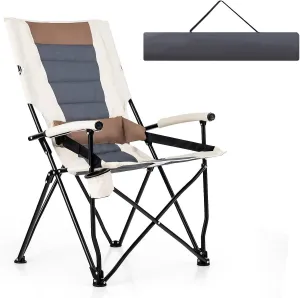 Goplus Camping Chairs, Portable Lumbar Back Beach Chair Heightened Design for Adults w/Cup Holder & Carrying Bag, Folding Chair for Outside, Fishing, Hiking, Picnic, Lawn (330 LBS Weight Capacity)
