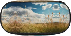 Grassland Autumn Printed stationery storage bag - multi-grid layered pencil case portable student pencil bag