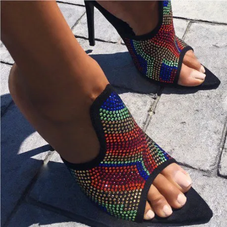 Great price Toe Open Open Toe Robbin Sandals Rhinestone Mule Crystalize Black Dress Fully customizable Cape