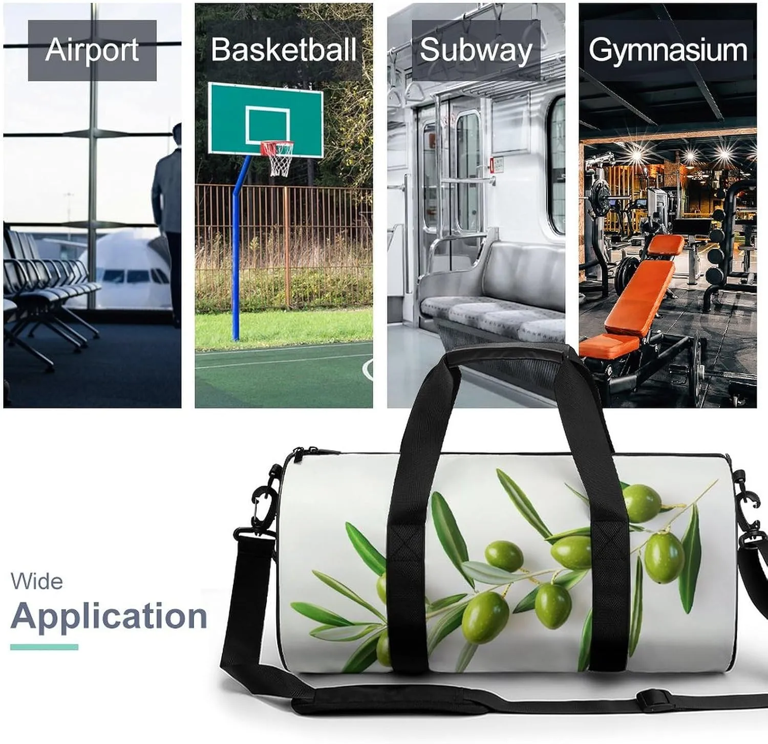 Green Olive Branch Travel Gym Bag for Women Men Ultra Realistic Cylindrical Duffle Bag Sport Workout Bag with Shoulder Strap