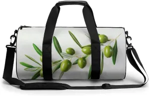 Green Olive Branch Travel Gym Bag for Women Men Ultra Realistic Cylindrical Duffle Bag Sport Workout Bag with Shoulder Strap
