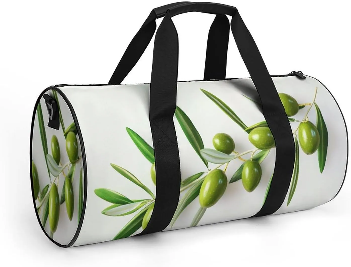 Green Olive Branch Travel Gym Bag for Women Men Ultra Realistic Cylindrical Duffle Bag Sport Workout Bag with Shoulder Strap