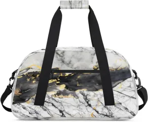 Grey Black Marble Small Gym Bag for Women Men, Travel Duffle Bag Workout Dance Tote Bag Carry On Overnight Weekender Bag