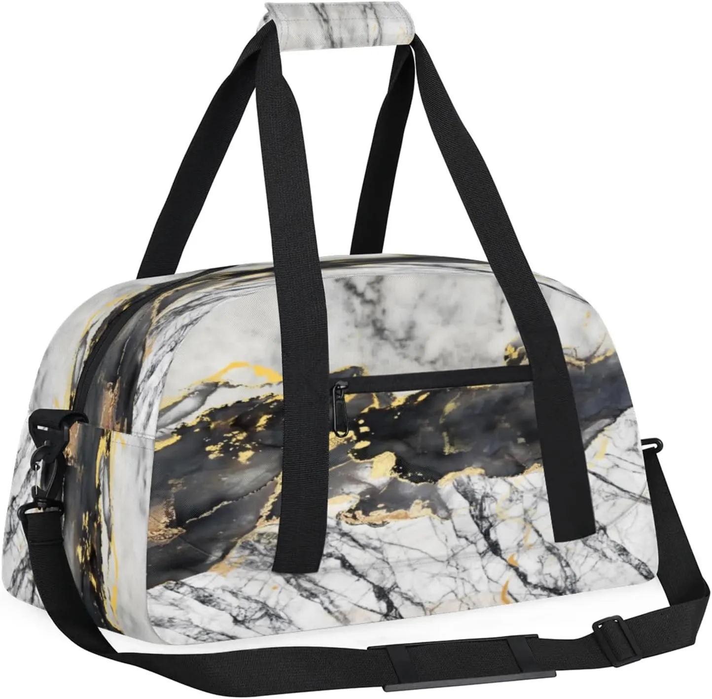 Grey Black Marble Small Gym Bag for Women Men, Travel Duffle Bag Workout Dance Tote Bag Carry On Overnight Weekender Bag