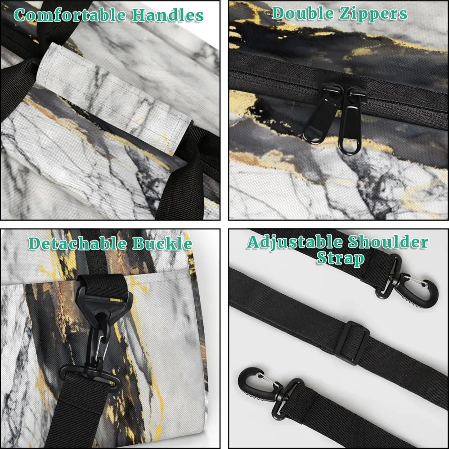 Grey Black Marble Small Gym Bag for Women Men, Travel Duffle Bag Workout Dance Tote Bag Carry On Overnight Weekender Bag