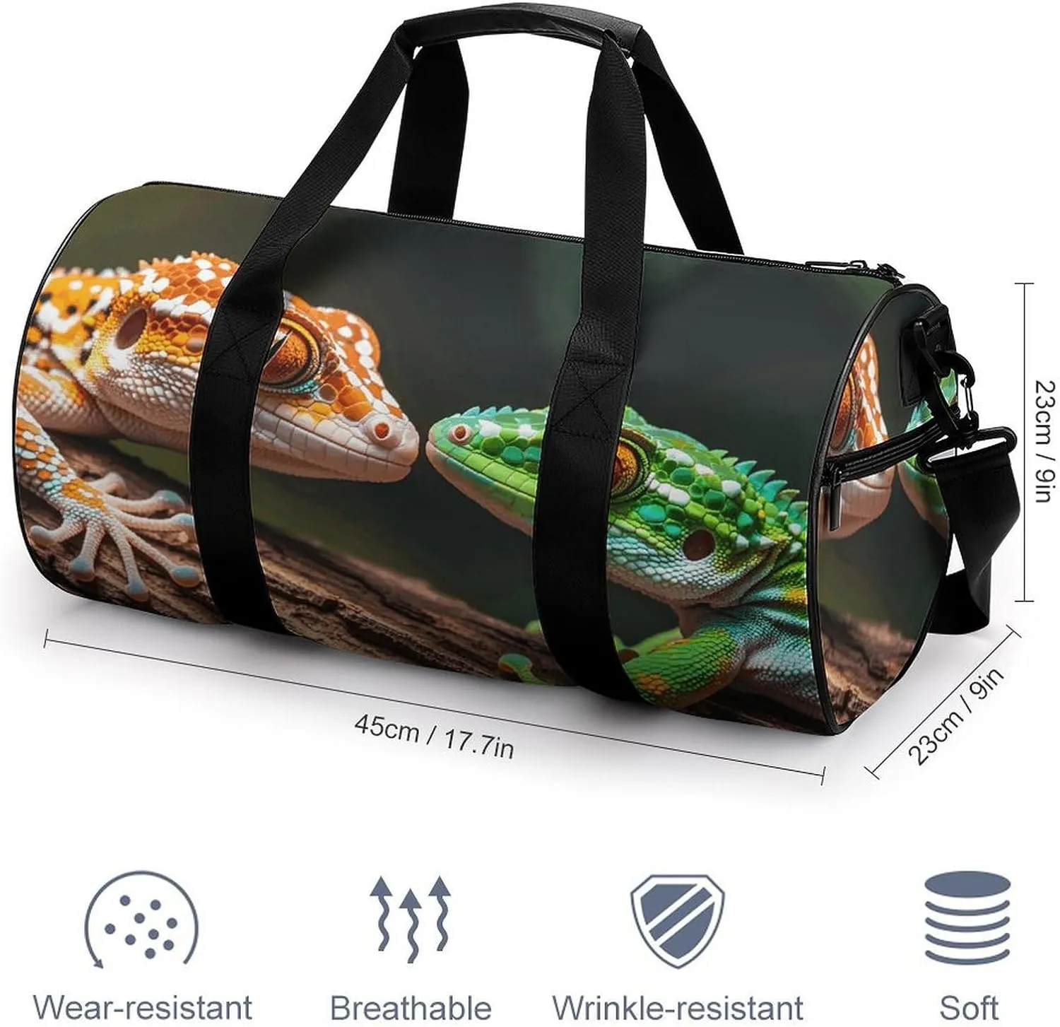 Gym Bags Small Two Geckos Duffel Bag Overnight Bag with Shoe Compartment Carryon Bag for Men Women