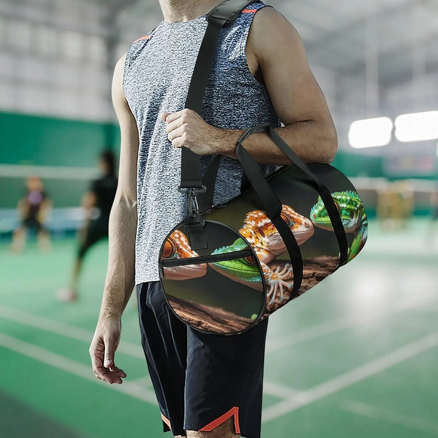Gym Bags Small Two Geckos Duffel Bag Overnight Bag with Shoe Compartment Carryon Bag for Men Women
