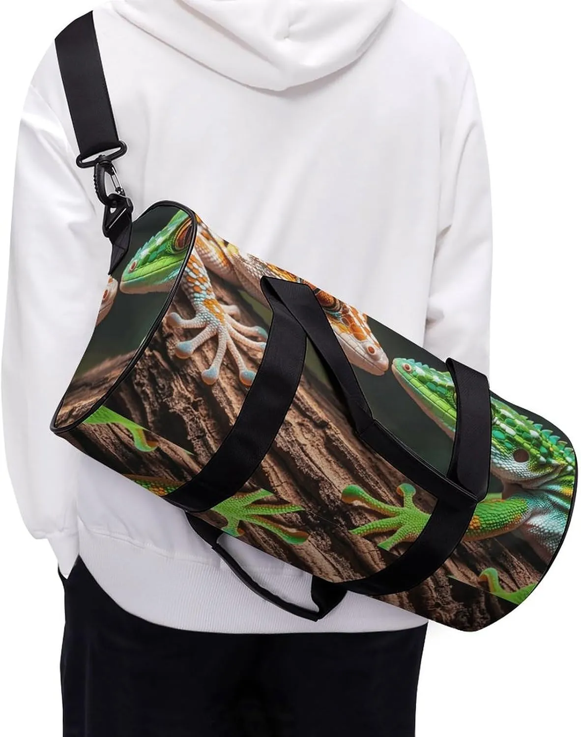 Gym Bags Small Two Geckos Duffel Bag Overnight Bag with Shoe Compartment Carryon Bag for Men Women