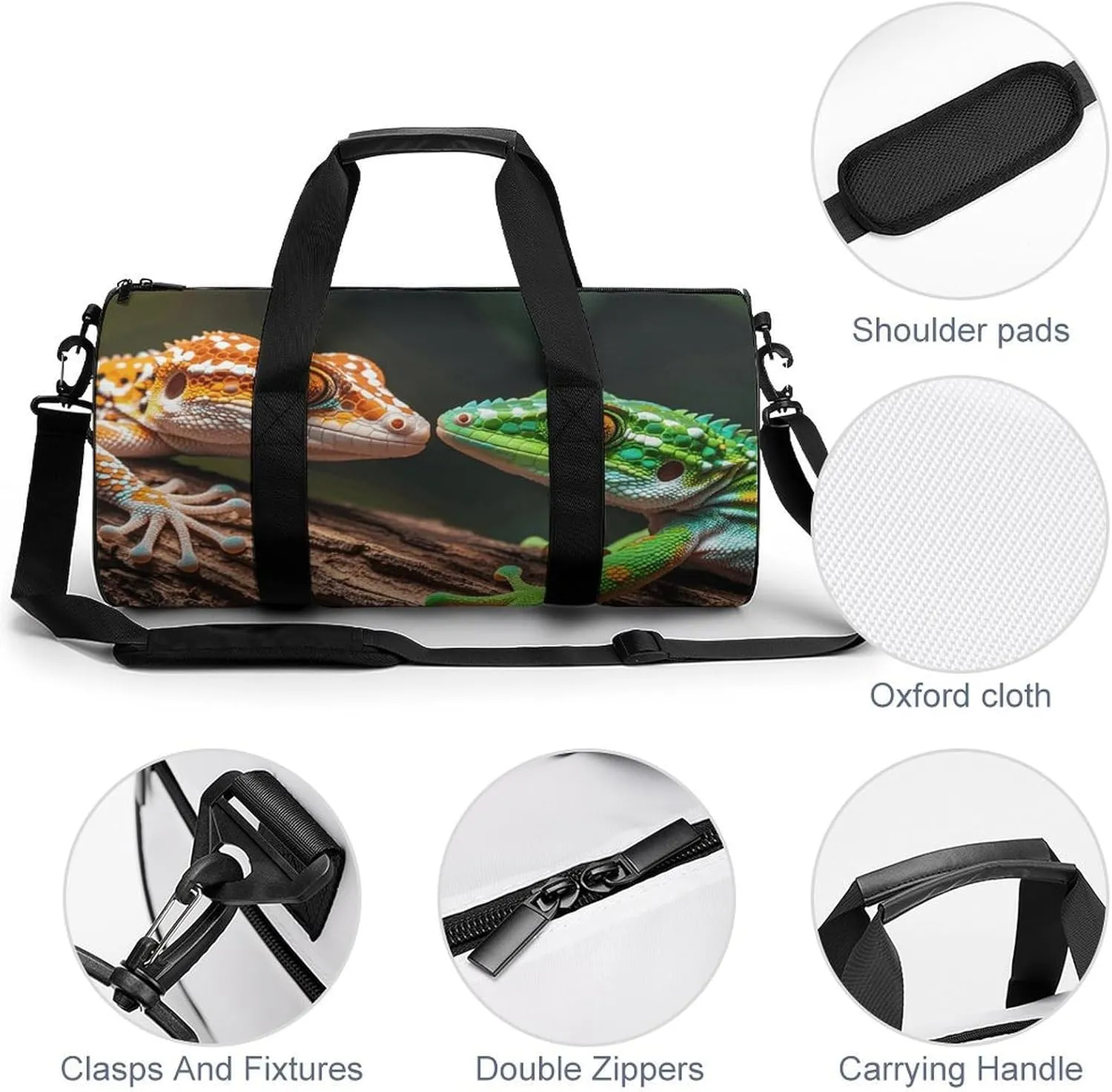 Gym Bags Small Two Geckos Duffel Bag Overnight Bag with Shoe Compartment Carryon Bag for Men Women