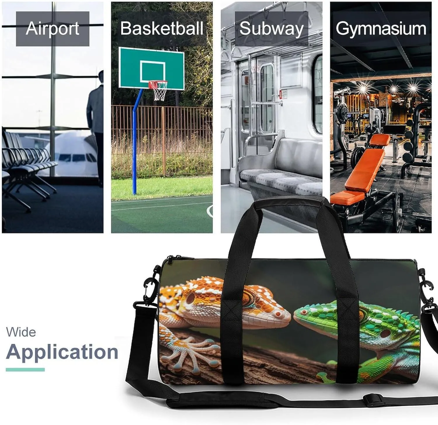 Gym Bags Small Two Geckos Duffel Bag Overnight Bag with Shoe Compartment Carryon Bag for Men Women