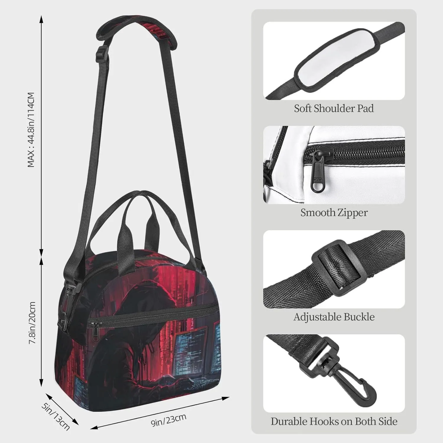 Hacker Attack Insulated Lunch Bag Lunch Box For Women Men Reusable Tote For Office Gym Outings
