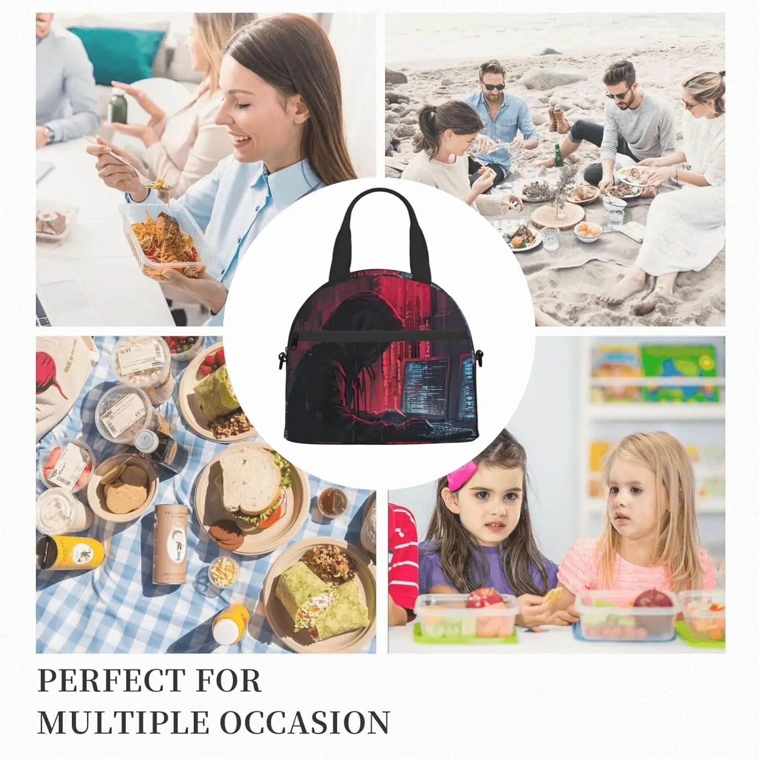 Hacker Attack Insulated Lunch Bag Lunch Box For Women Men Reusable Tote For Office Gym Outings