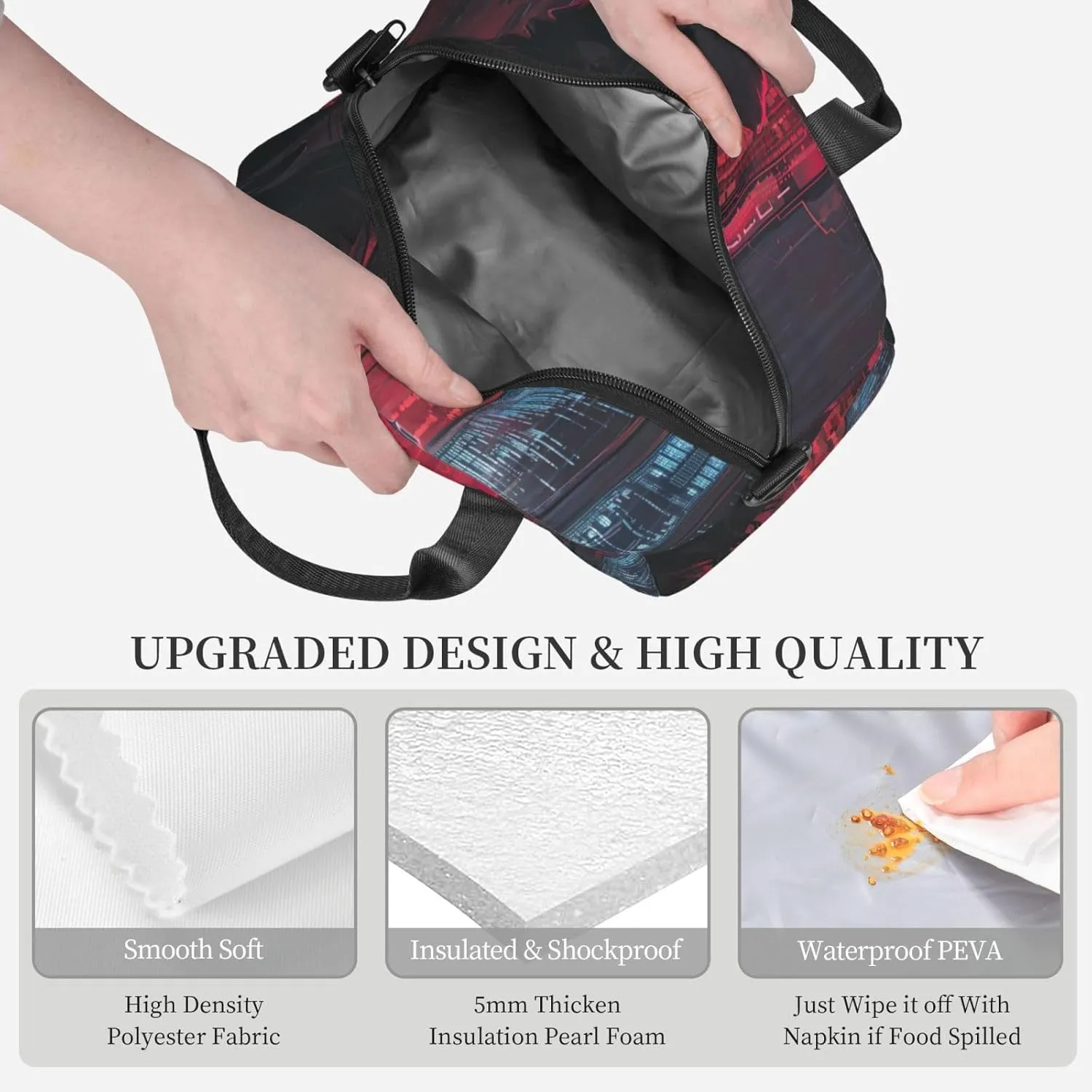Hacker Attack Insulated Lunch Bag Lunch Box For Women Men Reusable Tote For Office Gym Outings