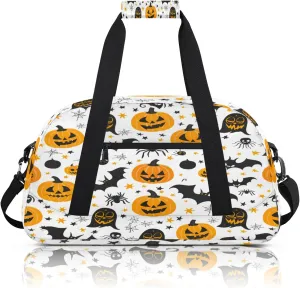 Halloween Pumpkin Bat Theme Small Gym Bag 18 inch Carry On Duffel Bag for Weekender Travel Sports Workout Yoga Gymnastics Dance Ballet