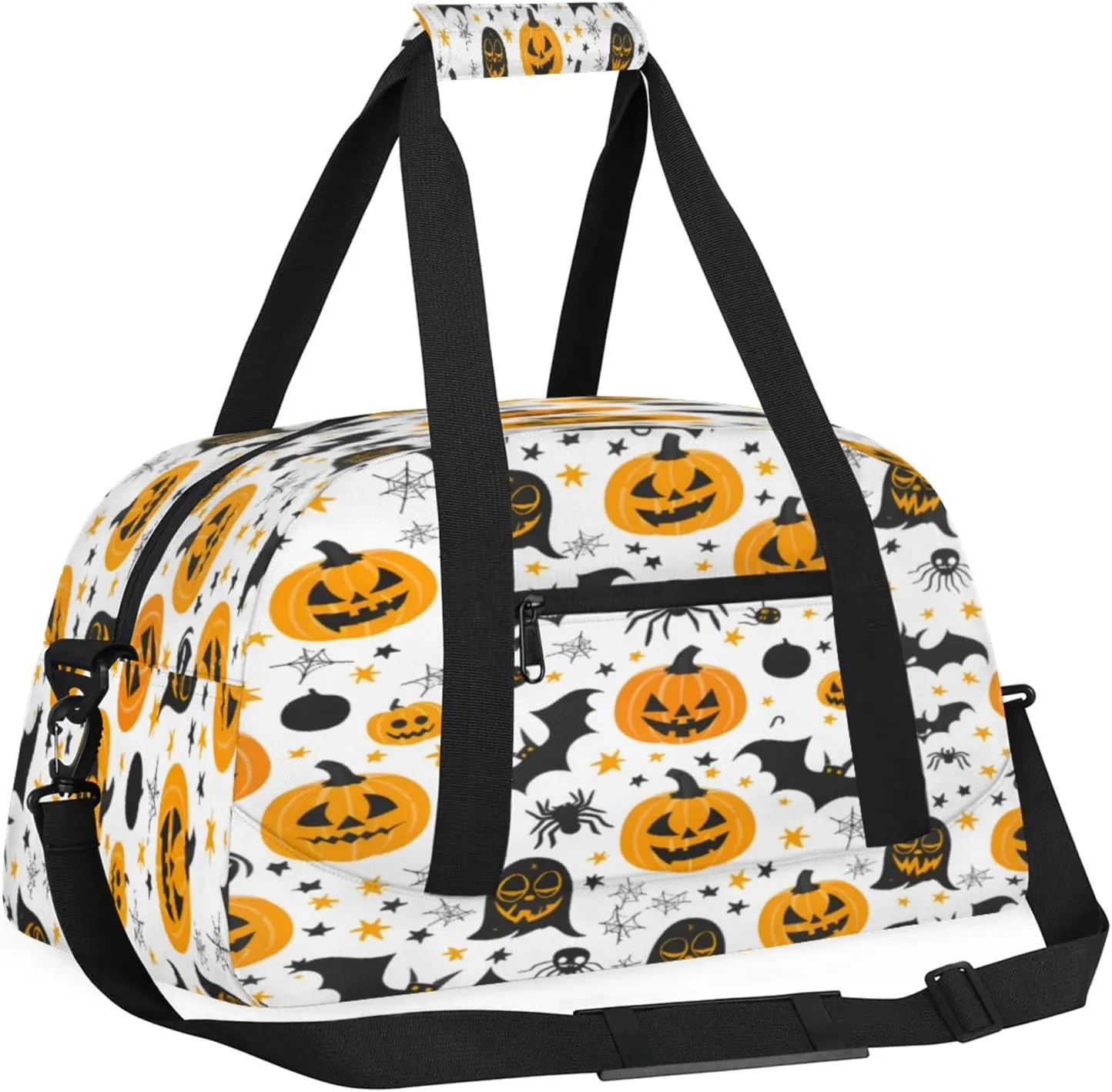 Halloween Pumpkin Bat Theme Small Gym Bag 18 inch Carry On Duffel Bag for Weekender Travel Sports Workout Yoga Gymnastics Dance Ballet