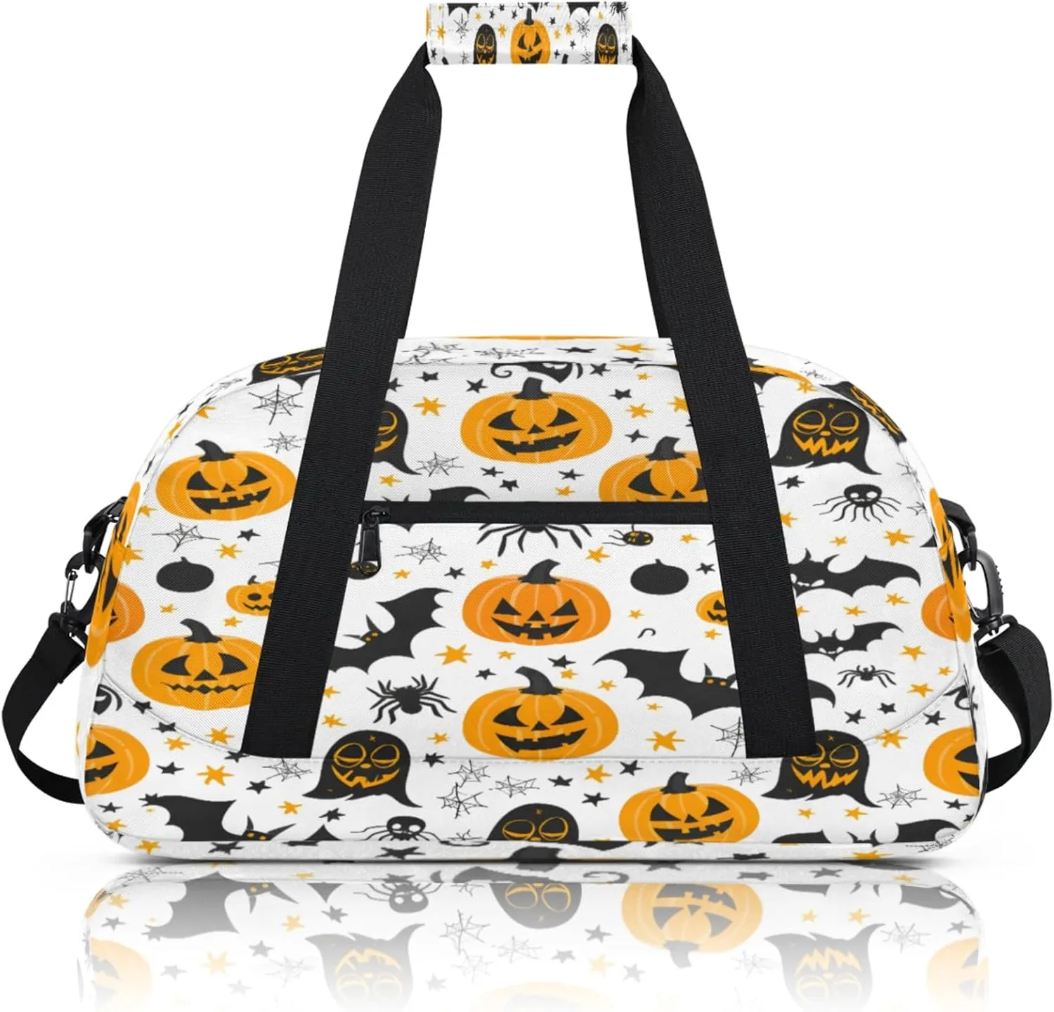Halloween Pumpkin Bat Theme Small Gym Bag 18 inch Carry On Duffel Bag for Weekender Travel Sports Workout Yoga Gymnastics Dance Ballet