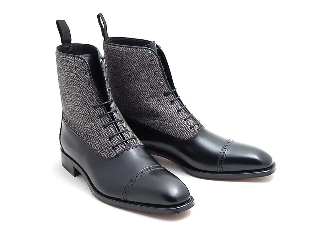 Handmade Two Tone Cap Toe Boots for Men - Black and Gray Ankle Lace Ups
