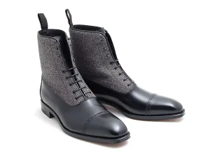 Handmade Two Tone Cap Toe Boots for Men - Black and Gray Ankle Lace Ups