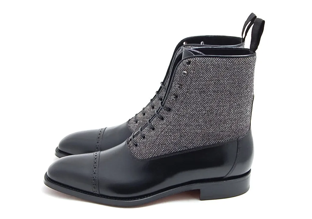 Handmade Two Tone Cap Toe Boots for Men - Black and Gray Ankle Lace Ups