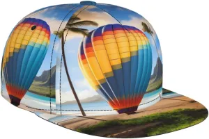 Hawaii Hot Air Balloon Outdoor Sports Baseball Cap, Daily Sports Adjustable Fashionable Flat Brim hat, Unisex Four-Season Outdoor Sports Cap, Black