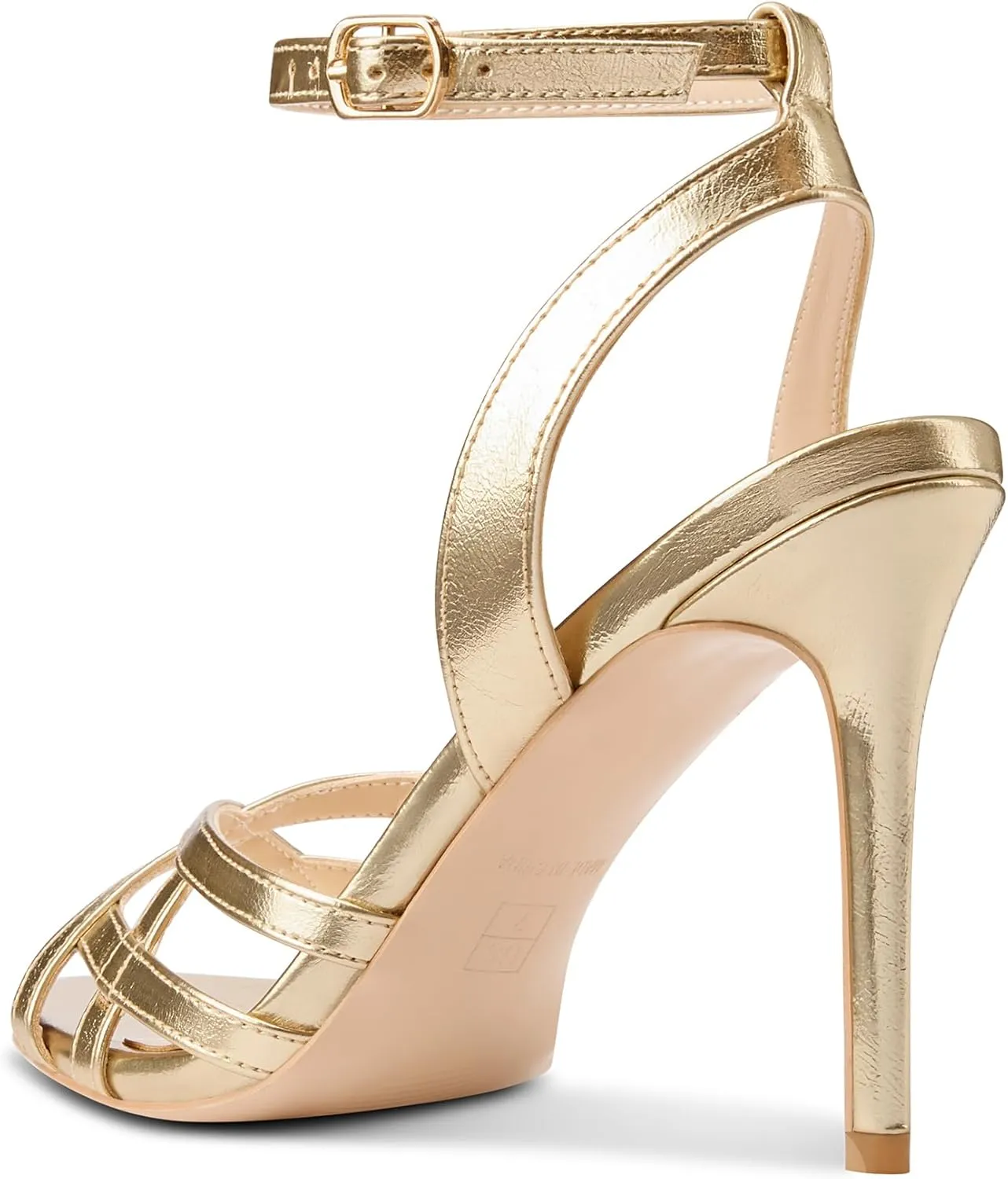HDEUOLM Womens Stiletto High Heel Round Toe Strappy Sandals Slingback Ankle Strap Wedding Dress 3.9 Inches Heels