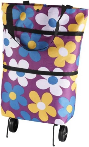 Healifty Folding Shopping Bag Rolling Utility Cart Large Capacity Collapsible Trolley Bag