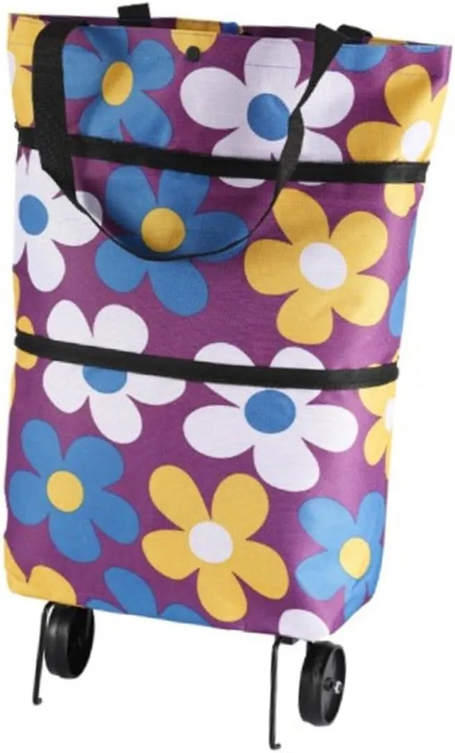 Healifty Folding Shopping Bag Rolling Utility Cart Large Capacity Collapsible Trolley Bag