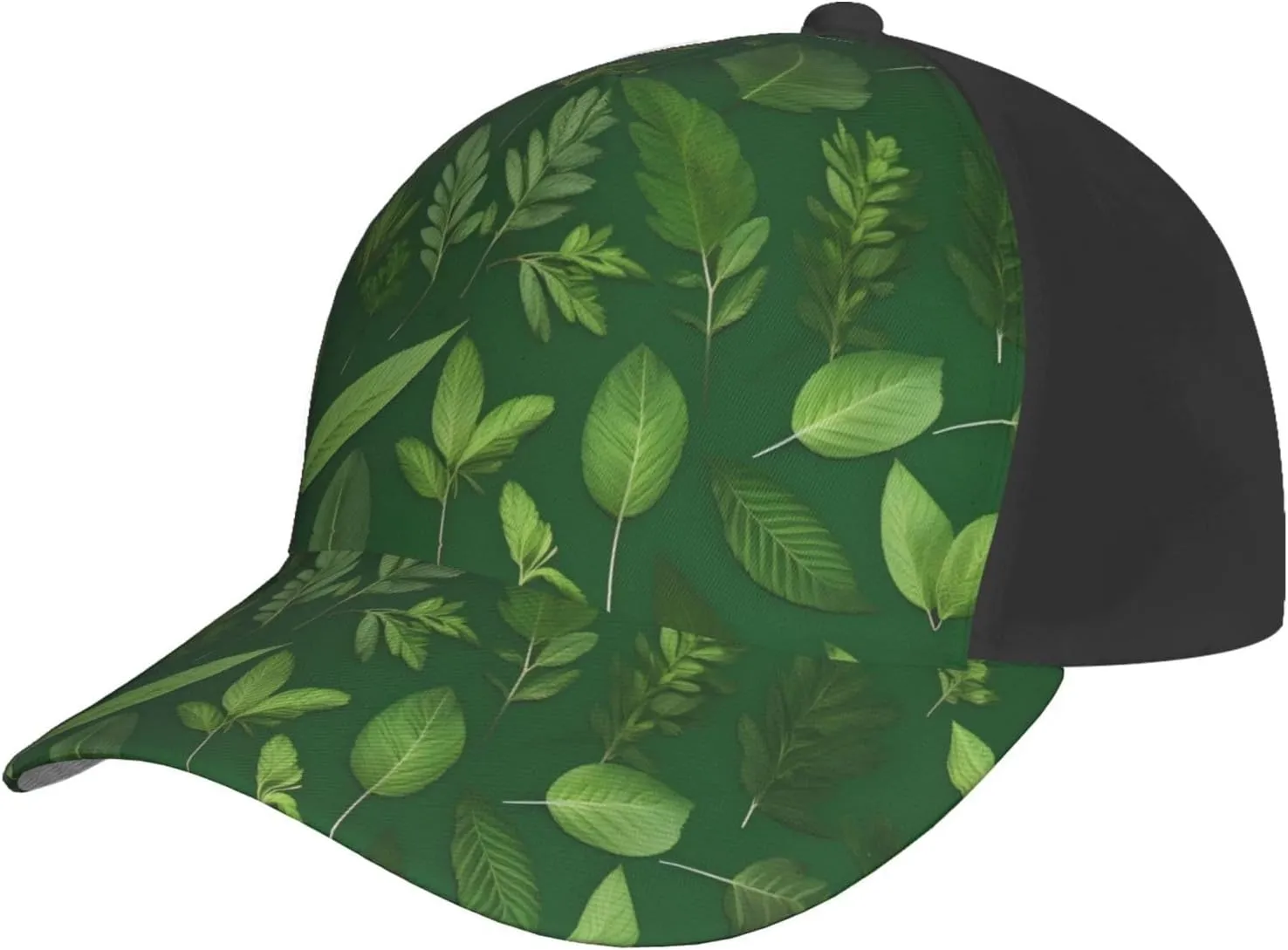 Herb Plant Leaves Print Baseball Cap for Men and Women – Curved Brim, Perfect for Outdoor, Sports, Travel, and Four Seasons Black
