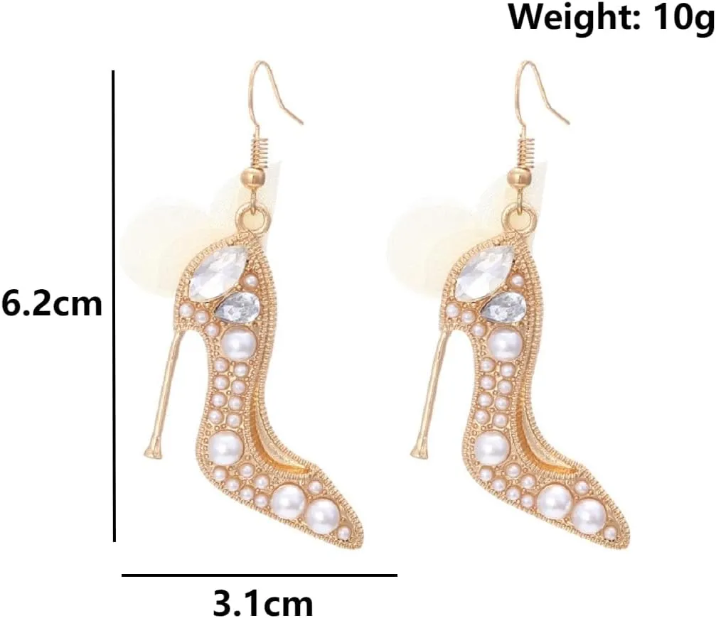 High Heel Earrings, High Heel Shoe Dangle Earrings for Women, Bohemian Stiletto High Heel Earrings for Ladies, Cute Lace Flower High-Heeled Shoe Statement Earrings Summer Boho Jewelry