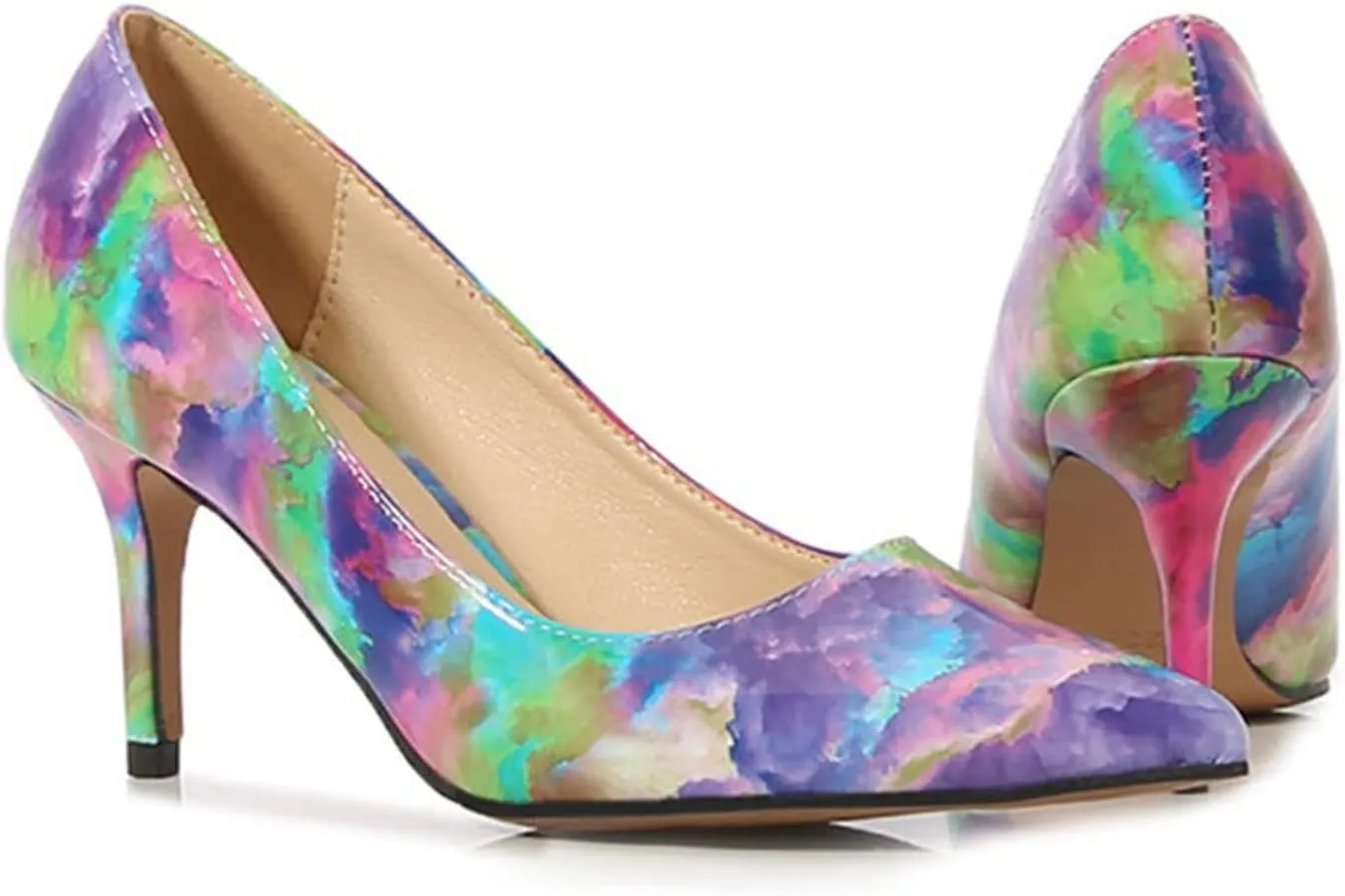 High Heel High Heels Women's High Heels Hand Painted Rainbow Colored High Heels Stilettos Candy Color Stitching Suitable for Parties(Pink,39(24.5cm)) High Heel
