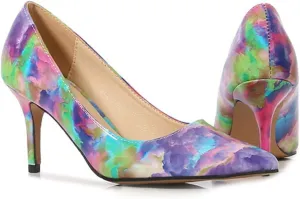 High Heel High Heels Women's High Heels Hand Painted Rainbow Colored High Heels Stilettos Candy Color Stitching Suitable for Parties(Pink,39(24.5cm)) High Heel
