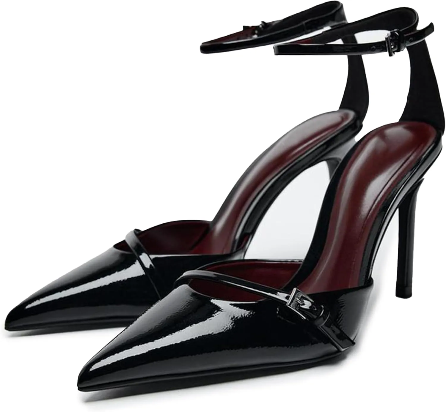 High Heels for Women Closed Pointed Toe Stiletto Buckled Ankle Strap Pumps Wedding Dress Shoes