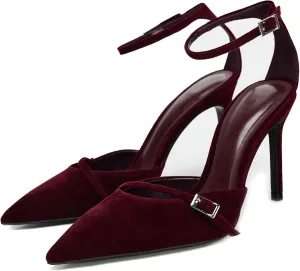 High Heels for Women Closed Pointed Toe Stiletto Buckled Ankle Strap Pumps Wedding Dress Shoes