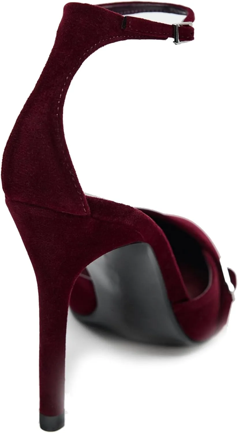 High Heels for Women Closed Pointed Toe Stiletto Buckled Ankle Strap Pumps Wedding Dress Shoes