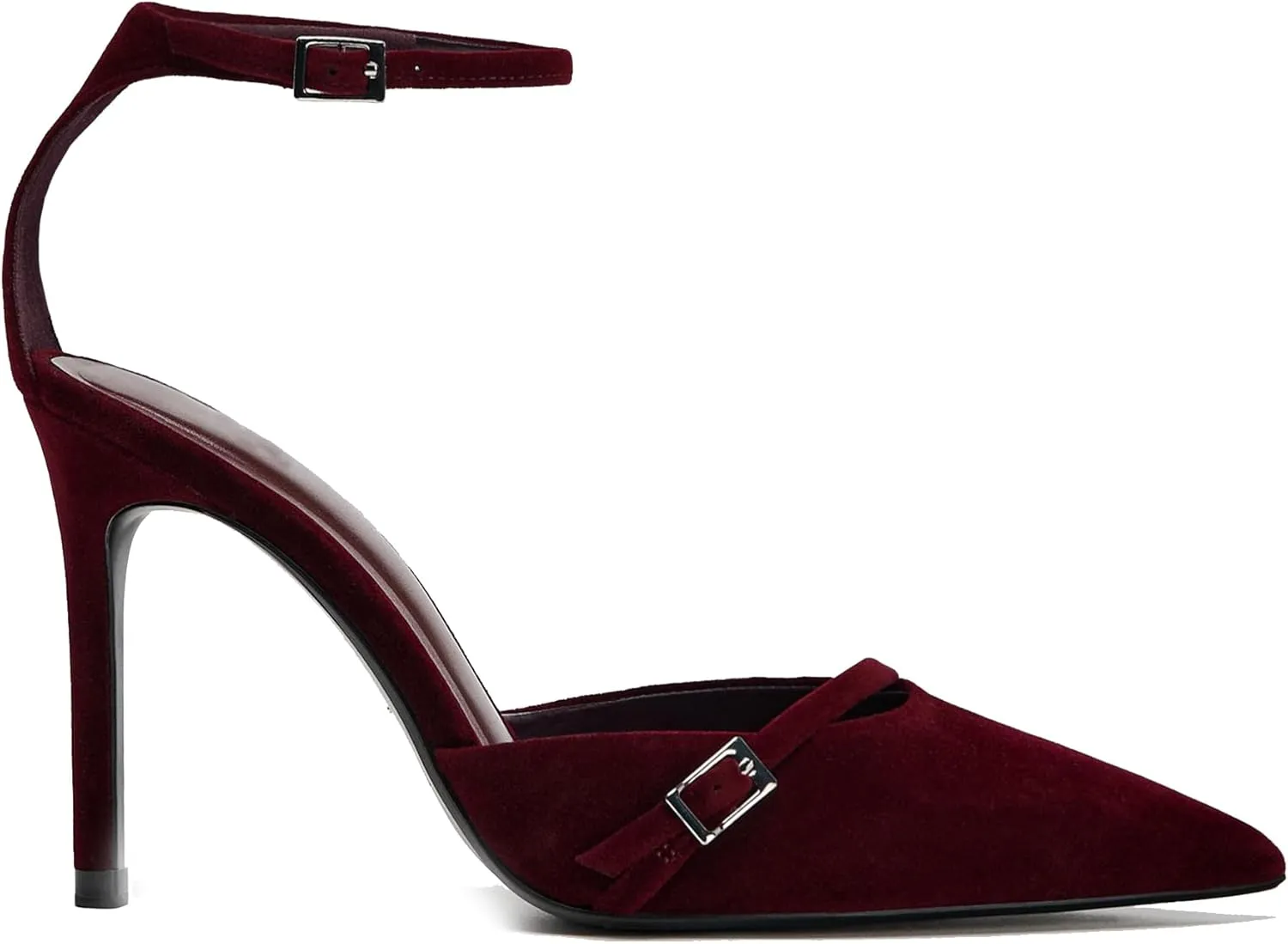 High Heels for Women Closed Pointed Toe Stiletto Buckled Ankle Strap Pumps Wedding Dress Shoes
