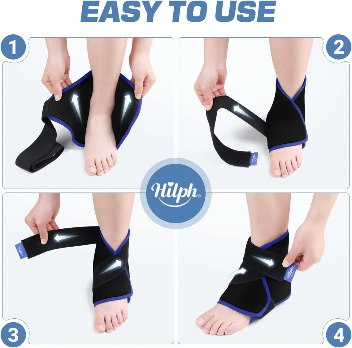 Hilph Ankle Heel Ice Pack Wrap for Swelling & Achilles Tendonitis, Reusable Foot Gel Ice Pack Wrap Hot Cold Compression Therapy for Sprained Ankle & Plantar Fasciitis Pain Relief (Black, 1 Pack)