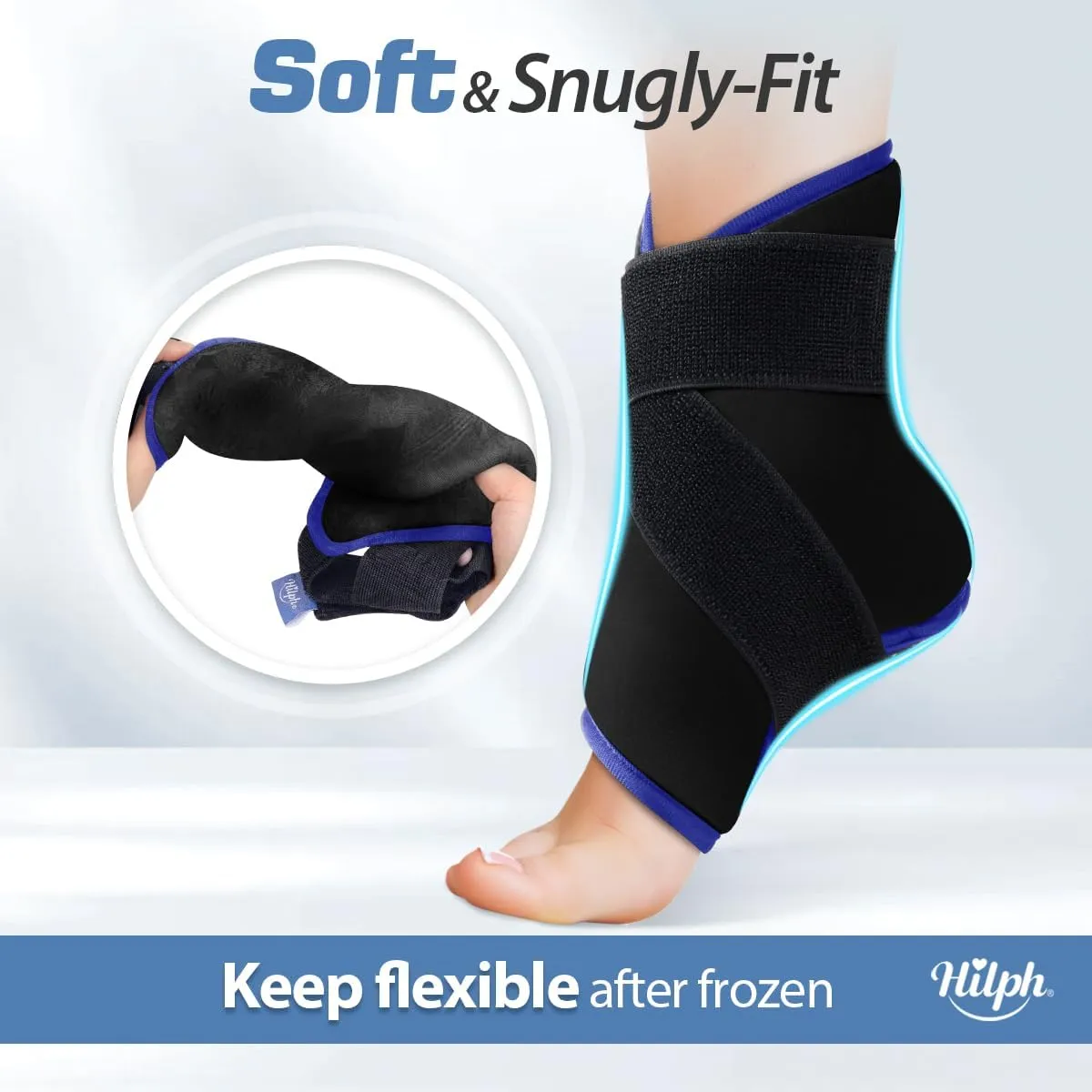 Hilph Ankle Heel Ice Pack Wrap for Swelling & Achilles Tendonitis, Reusable Foot Gel Ice Pack Wrap Hot Cold Compression Therapy for Sprained Ankle & Plantar Fasciitis Pain Relief (Black, 1 Pack)
