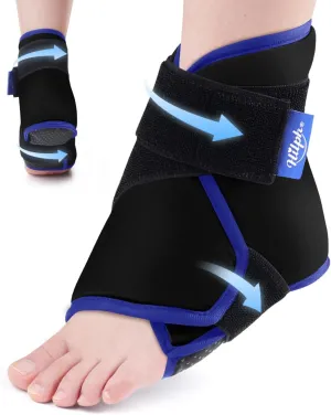 Hilph Ankle Heel Ice Pack Wrap for Swelling & Achilles Tendonitis, Reusable Foot Gel Ice Pack Wrap Hot Cold Compression Therapy for Sprained Ankle & Plantar Fasciitis Pain Relief (Black, 1 Pack)