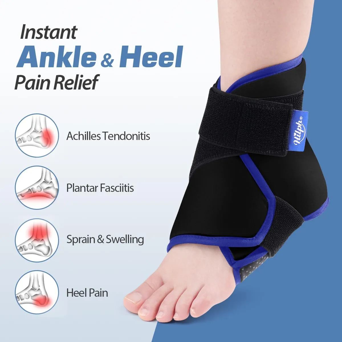 Hilph Ankle Heel Ice Pack Wrap for Swelling & Achilles Tendonitis, Reusable Foot Gel Ice Pack Wrap Hot Cold Compression Therapy for Sprained Ankle & Plantar Fasciitis Pain Relief (Black, 1 Pack)