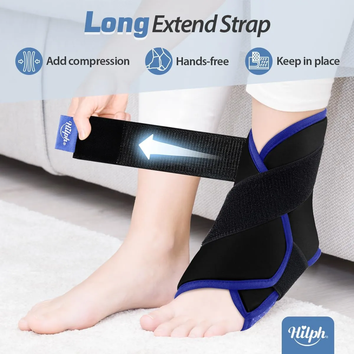 Hilph Ankle Heel Ice Pack Wrap for Swelling & Achilles Tendonitis, Reusable Foot Gel Ice Pack Wrap Hot Cold Compression Therapy for Sprained Ankle & Plantar Fasciitis Pain Relief (Black, 1 Pack)