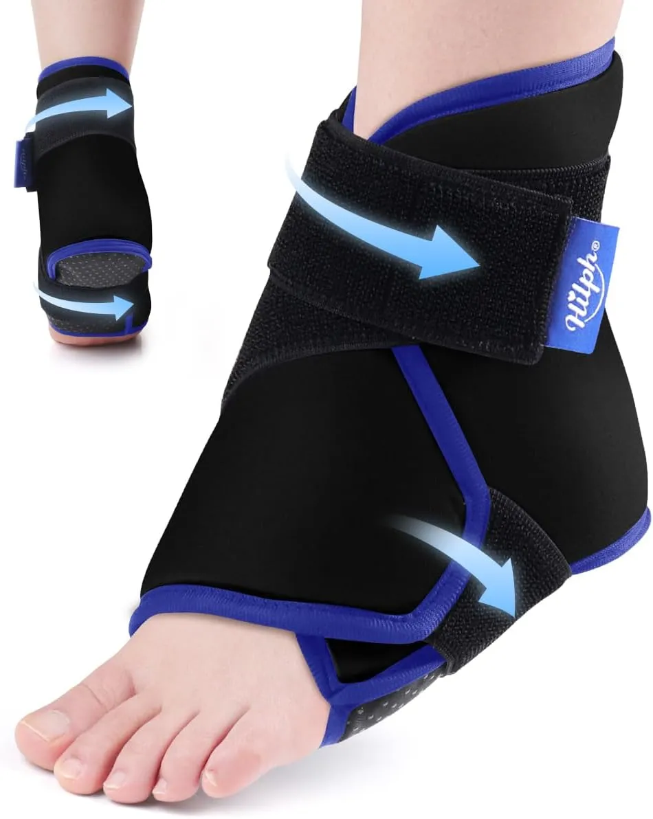 Hilph Ankle Heel Ice Pack Wrap for Swelling & Achilles Tendonitis, Reusable Foot Gel Ice Pack Wrap Hot Cold Compression Therapy for Sprained Ankle & Plantar Fasciitis Pain Relief (Black, 1 Pack)